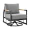 Armen Living Royal and Tiffany 3 Piece Outdoor Patio Swivel Seating Set in Black Aluminum with Teak Wood 840254332614 - alternate 2